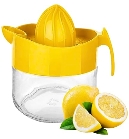 Exprimidor de limón de cristal, exprimidor pequeño de pomelo y cítricos, extractor manual de mano con mango y boquilla de vertido, sin BPA y sin plomo, vidrio transparente pesado, 10.5 onzas