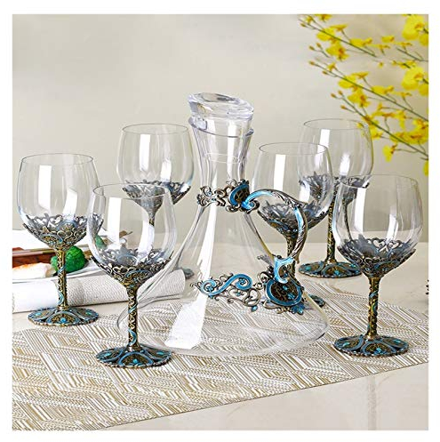 GLigeT Copas de champán Juego de Siete Piezas de Copa de Vino Tinto, Copa de Estilo nórdico con Letras Creativas, Juego de decantador de Copa de Vino, Taza Retro de 350ML Flautas de Champán