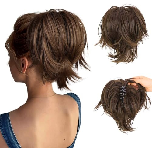 RPAEOY Extension Queue de Cheval Synthétique Bouclée pour Femmes Postiche Chignon Désordonné Chouchou Faux Ponytail Cheveux Naturel Hair Ondulé Hair Extensions (Marron Clair)