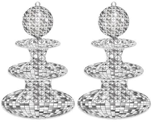 Cupcake-Ständer aus Pappe, 3-stöckig, 70er-, 80er-Jahre-Stil, silberfarben, Disco-Thema, Party-Dekorationen, Desserthalter, Cupcake-Ständer für Kinder, Jungen, Mädchen, Erwachsene, Disco, Geburtstag,
