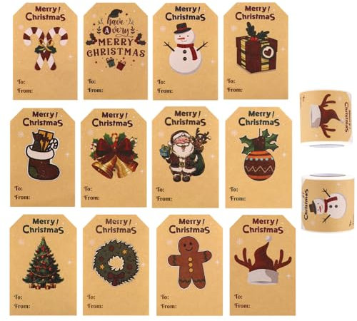 ilauke Aufkleber Weihnachten, 300 Stück Quadrat Etiketten Merry Christmas Sticker, Selbstklebende Weihnachten Aufkleber Umschlag 12 Weihnachtsmustern Aufkleber für Geschenktüten Dekoration (7.5 x 5cm)