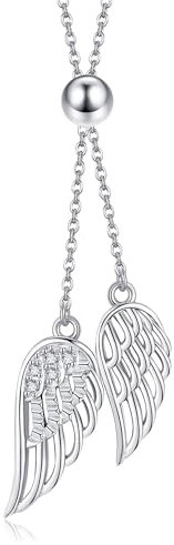 DAYLINLOVE Collar de alas de ángel de plata de ley 925 ajustable, colgante de ángel de la guarda en Y, collar de joyería para mujeres, mamá, esposa, Regalo para Mujer, Plata esterlina