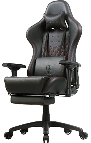 Dowinx Gaming Stuhl Ergonomischer mit Massage Bürosessel für Computer PU-Leder mit versenkbarer Fußstütze,4D Armlehnen