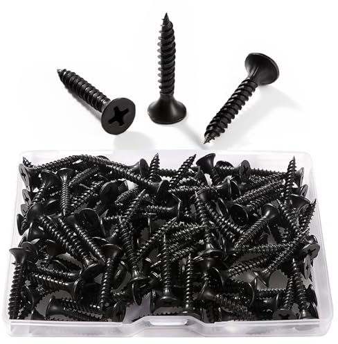 VooGenzek 110 Stücke M3.5 * 25 mm Grobgewinde Trockenbau schrauben, Kreuzschlitz schrauben, Selbstschneidende Holzschrauben, für Trockenbau, Gipskarton, Schwarz