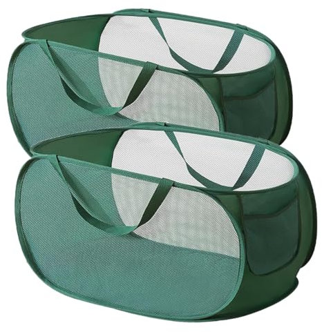 xiaoxiaozhijia 2 Stück Pop Up Wäschekorb Faltbarer,36 * 36 * 58 cm,Wäschekorb Klappbar Mit Henkel,Netzwaschbeutel für Kinderzimmer College Dorm Camping Und Reisen (Green)