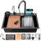 KOOGIMDDR 85x45 cm Grande lavello della cucina Acciaio Inox, 1 Vasca lavandino cucina multifunzione, lavelli cucina 5 fori grande lavello a vasca set con sifone e Set di Drenaggio, e vari accessor