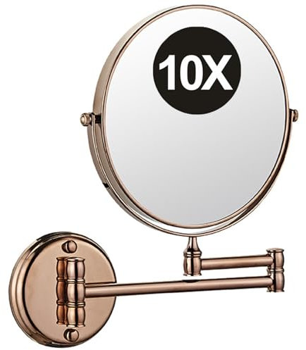 REWIS Miroir de Maquillage grossissant Double Face Mural de 8 Pouces, Miroir de Rasage cosmétique HD réglable pivotant à 360 ° pour Salle de Bain,Rose Gold,10X