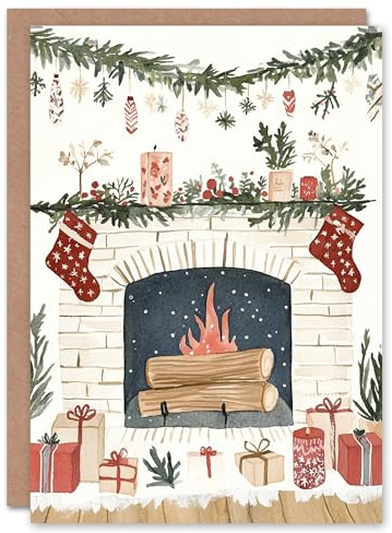 Wee Blue Coo Cosy Fireplace Scene Decorations Presents Fun Xmas Art Blank For All Christmas Card
