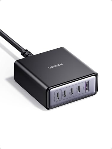 UGREEN 65W 5 Ports Chargeur USB C Rapide Bureau GaN Compatible avec iPhone 16 e Plus Pro Max 15 14 13 12 11 iPad Air Mini MacBook Pro Air M4 M3 M2 M1 Galaxy S25 S24 S23 2M Câble Alimentation Inclus
