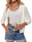 GRACE KARIN Cardigan Corto da Donna con Scollo a V in Pizzo Patchwork Manica 3/4 Cerniera Maglieria Bianco S