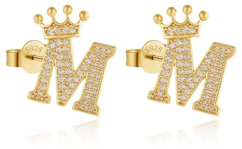 Goldene Buchstaben Ohrstecker für Damen und Mädchen, Hypoallergene 18K Vergoldete Zirkonia Initiale Ohrringe Buchstabe A-Z Alphabet Ohrstecker Schmuck Personalisierte Geschenke für Geburtstag-M