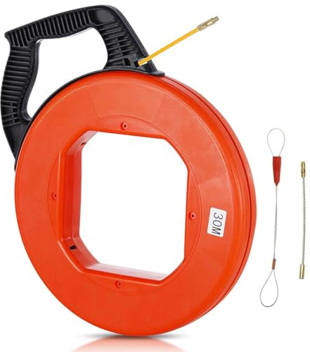 JAMHEXOU Kabeleinziehhilfe 30M, 4mm Einziehspirale 30m Flexible Einziehfeder, Polyester Zugdraht für Leerrohre Fish Tape Einziehhilfe Kabelziehhilfe Für Kabel Mit 1 Führungsfedern