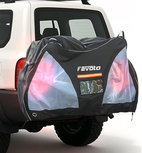 Favoto Fahrradabdeckung Heckträger Wohnmobil Wasserdicht – 600D Oxford Fahrradabdeckplane, Reißfest & Schmutzabweisend, Wetterfeste Transportplane für 2 Fahrräder