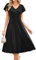 Damen Kleider Elegant A-Linien Kuarm V-Ausschnitt Sommerkleid Lang Abendkleider für Hochzeitsgäste Schwarz M