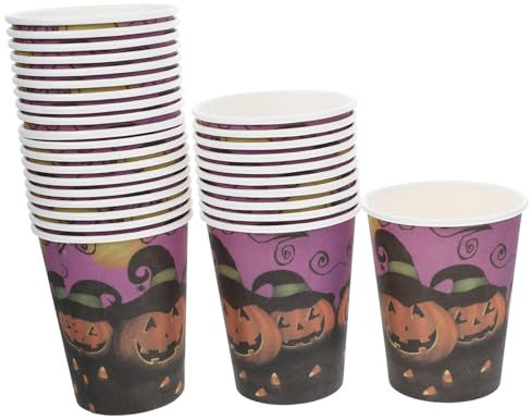 Beavorty 30pcs Halloween Pumpkin Paper Drinking Cups Disposable Paper Party Cups for Outdoor Camping Supplies Halloween Event Decorations