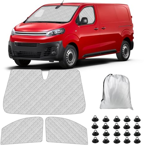 Sonnenschutz Auto Frontscheibe für 2016-2026 Citroen Jumpy, Thermomatte | 3PCS Verdunkelung Windschutzscheiben Schutz Set, Internes Thermisches Jalousie Fenster Set mit Aufbewahrungsbeutel