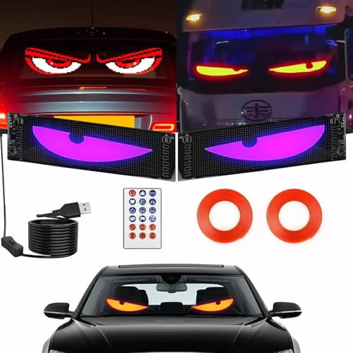 2er Devil Eyes Light für Cars, 10*35cm Led Augen für Lkw, Programmierbar Laufschrift Leuchtreklame Personalisiert Leuchtschild mit APP-Steuerung und Fernbedienung für Auto, Graffiti Bluetooth USB 5V
