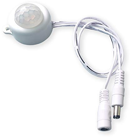 DC 6V 12V-24V 5A PIR Motion Activated Body Sensor Switch with DC Cable for LED Strip Light Camera (Roundness(with Light Sensor), White)