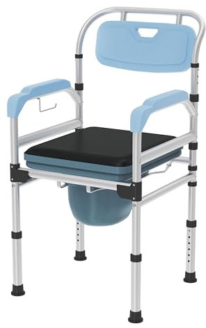 VANCHEMO Duschstuhl Toilettenstuhl Höhenverstellbar Mit Ergonomische Rückenlehne, Klappbar Aluminiumlegierung Toilettenrollstuhl für Behinderte Person, ältere Menschen und Schwangere Frauen, Typ I