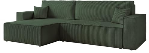 IDOHOME Ecksofa XL mit Schlaffunktion und Bettkasten 276 x 145 cm | 276 x 145 x 79 cm, Kiefernholz und MDF, Hoher Sitzkomfort, Flexible Ottomane, Wohnen und Schlafen, Integrierter Bettkasten