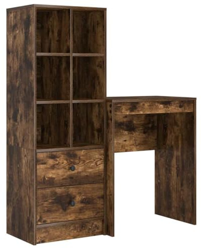 vidaXL Schreibtisch Mit Stauraum Geräucherte Eiche Holzwerkstoff Kompaktes Design Für Heimbüro Schreib- Lern-Arbeitsplatz Modern Erwachsene Langlebig Kratzfest Multi Schubladen
