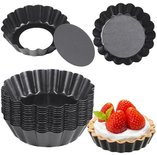 16-Piece Reusable Mini Fluted Tart Pans with Removable Bottom, 3-inch Nonstick Carbon Steel Baking Molds, Flower-Shaped Pie Tins for Quiche, Brownies, Tarts, and Puddings