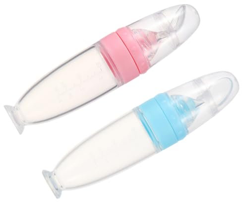 GARIOUANS 2 Stück Babyfütterungsflasche mit Nahrungsabgabe Flasche für Junge Mädchen für Brei und Snacks Praktische Maßeinheit Tragbar für Unterwegs Rosa Blau