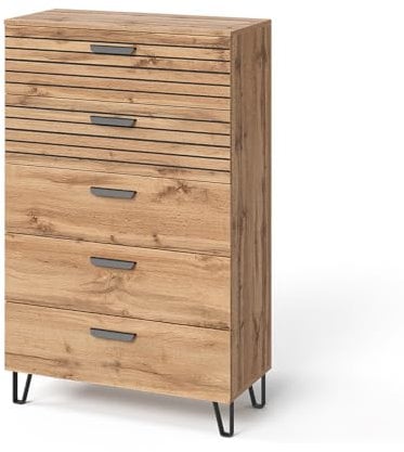 Vicco Kommode Amber, Eiche Wotan, 80 x 127.6 cm mit 5 Schubladen
