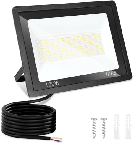 Monucep LED Strahler Außen 100W, Dimmbar LED Fluter 3000K/4000K/6500K, Led Scheinwerfer, IP65 Wasserfest Aussenstrahler für Hell Garten Hof Türen Rasen Garage [Energieklasse E]