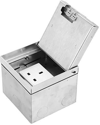 Concealed Heavy Duty Recessed Electrical Outlet Box, Stainless Steel Embedded Rectangular 3-Hole Double Socket Set for Conference Tables Countertops Kitchen Worktops and Office