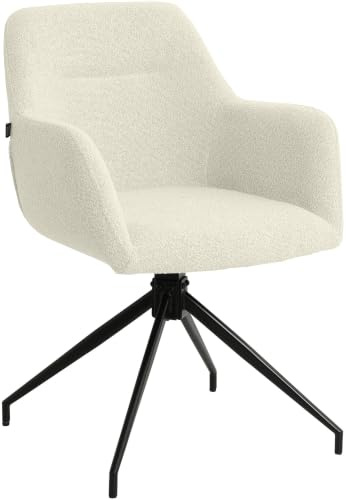 CLP Esszimmerstuhl drehbar Merlinda mit Teddystoff, Sessel gepolstert 360° schwenkbar, Polsterstuhl mit Armlehnen und Rückenlehne | Farbe Creme