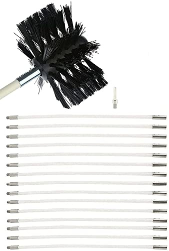 Stove Pipe Clean Brush Extension Rods Fireplace Chimney Brush Stove Pipe Brush Rod Flexible Chimney Cleaning Rods Fireplace Vent Pipe Flue Brush Chimney Cleaning Kit(15 Rods,610mm)