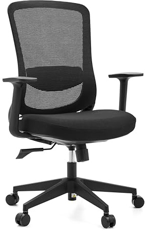 hjh OFFICE Ergonomischer Bürostuhl Sedito – Drehstuhl mit Verstellbarer Netz-Rückenlehne, Lordosenstütze und Wasserfallsitz, Schwarz/Schwarz