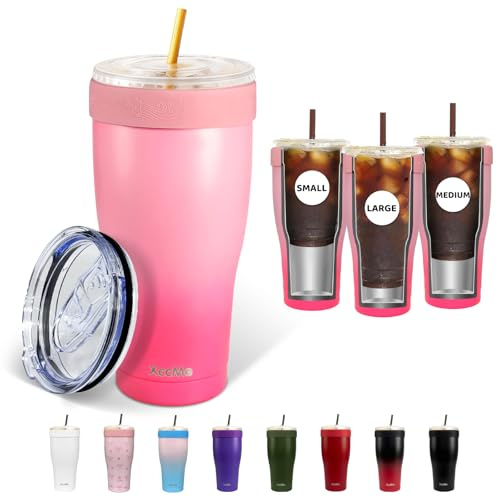 XccMe Universal Iced Coffee Sleeve,30 oz Stainless Steel Vacuum Insulated Tumbler,Reusable Iced Coffee Cup Holder,Double Wall to Go Coffee Cup,Travel Mug for Hot & Cold Drinks, Dunkin Cup (Rose Pink)