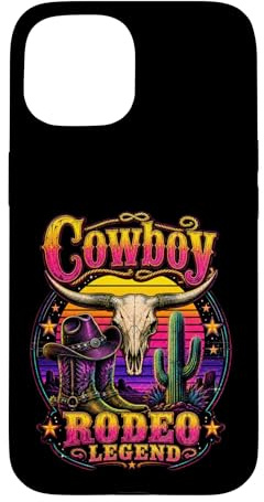 Cowboy Rodeo Legend Cactus Cow Skull Western Retro Vibe Case for iPhone 15