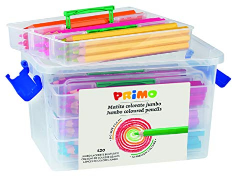 PRIMO Morocolor Marker mit feiner Spitze, 120 waschbare Marker, Farbetui mit Fächern, 12 helle und helle Farben, feine Spitze Ø 2,5 mm, waschbare Marker für Kinder, hergestellt in Italien