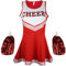 Cheerleader Fancy Dress Outfit Uniform High School Musical Costume with Pom Poms Red Cheerleader, Small