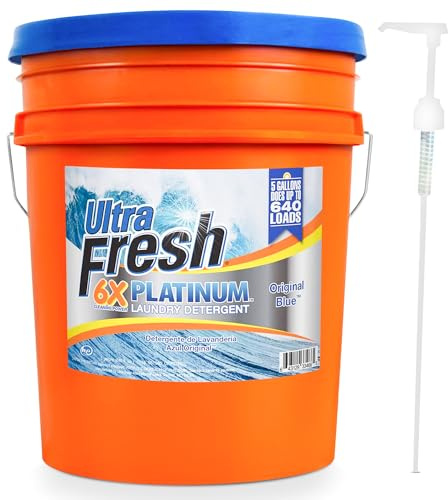 Ultra Fresh 6X Platinum 5 Gallon Liquid Laundry Detergent, Concentrated Laundry Soap with Deep Cleaning Power for Washing Machine, Original Blue