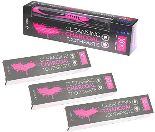 XOC Charcoal Cleaning Toothpaste 100ml (Pack of 4) with FREE Toothbrush