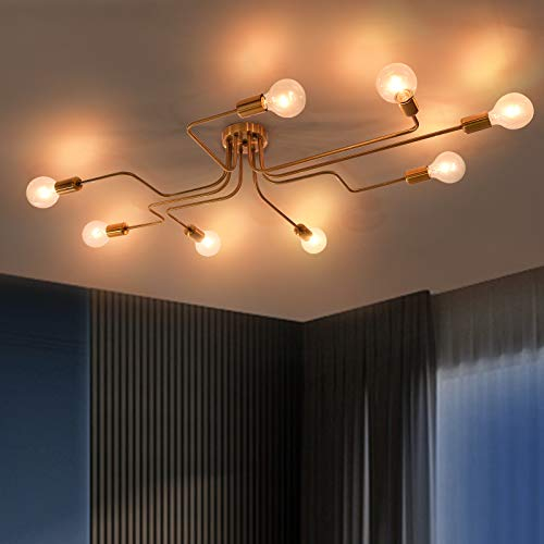 OYIPRO Vintage Deckenleuchte 8-flammig Deckenlampe Kronleuchter Licht Industriellampe E27 Lampenfassung für Wohnzimmer Schlafzimmer Esszimmer Flur Bar Café Restaurant