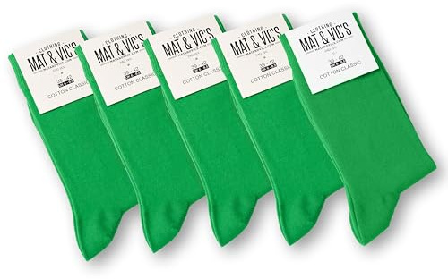 Mens Socks (5 Pair Pack) by Mat & Vic's Cotton Classic Comfortable Breathable (UK '6-9 / EU 39-42, Fun Green)