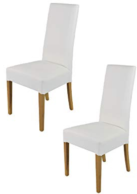 t m c s Tommychairs - 2er Set Moderne Stühle Luisa für Küche und Esszimmer, robuste Struktur aus lackiertem Buchenholz Farbe Eiche, Gepolstert und mit Kunstleder in der Farbe Weiss bezogen
