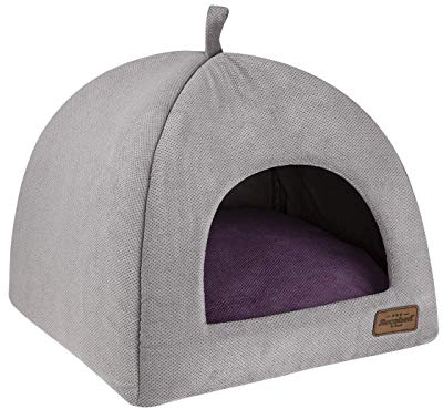 RecoBed EXLUSIVE Hundehöhle Katzenhöhle Siberian Hundesofa Hundekorb Tierbett Großeauswahl Farbeauswahl Cordura Aussen (M 50 x 50 cm, GRAU - VIOLETT)