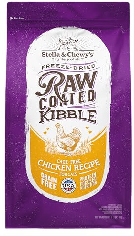 Stella & Chewy's Raw Coated Cat Food - High Protein, Grain-Free Kibble with Cage-Free Chicken - Premium Digestive Support with Probiotics - Natural Small Kibble - Perfect For Picky Eaters - 10 lb Bag