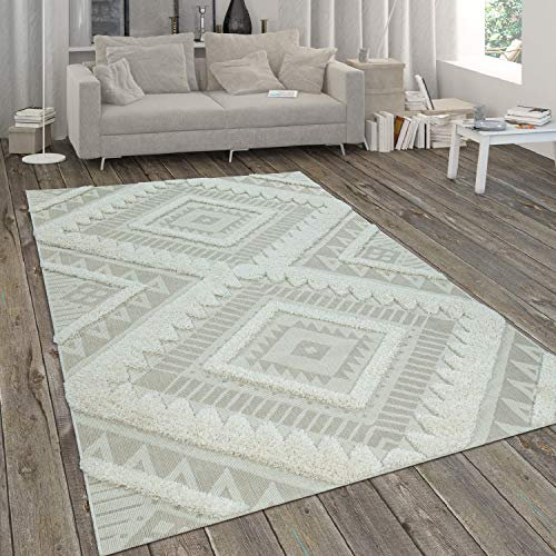 Paco Home Outdoor Teppich Wetterfest Balkon Küche Wohnzimmer Ethno Design Geometrisch 3D Effekt Moderne Deko, Grösse:80x150 cm, Farbe:Beige