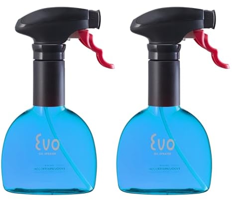 Evo Oil Sprayer Minis, Non-Aerosol for Olive, Cooking Oils, and Vinegars, Blue, 8-Ounce Capacity, Set of 2