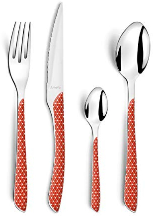 Amefa - Eclat Geo Rosso e bianco - Set di posate in acciaio inox da 24 pezzi con manico in ABS colorato