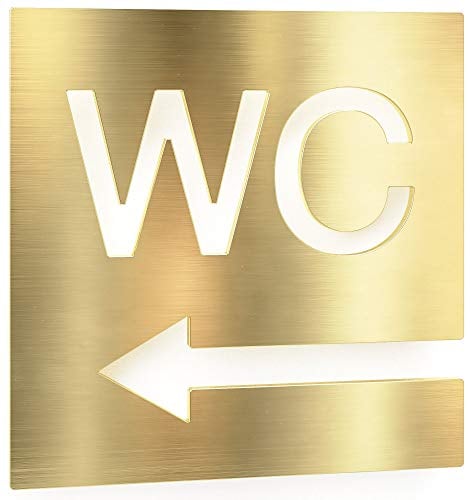 Messing WC-Schild - selbstklebend & matt gebürstet - Design Toiletten-Schild mit Pfeil links W-03-M