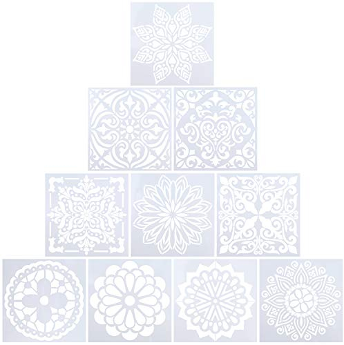 Plantilla de Pintura Reutilizables el Plastico Plantillas de Mandala para Pintar,Piedras de Piedra, Muebles de Madera y Más 15x15cm 10 Piezas