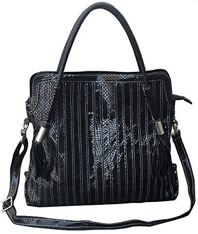 Segater® Damen Multicolor Einkaufstasche Echtes Leder Handtasche Bunte Patchwork Große Umhängetasche Shopper Taschen Großer Crossbody Hobo Handtasche (Schwarz-Mittlere Größe)